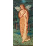 Pre Raphaelite school, Victorian , A Winged Maiden standing before trees,