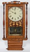 A Continental late 19th century, inlaid mahogany wall clock, with painted metal dial,