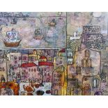 Ghassan Jadid (Syrian b 1946), 'Scenes from Tartous, Syria', acrylic on paper, signed bottom right,