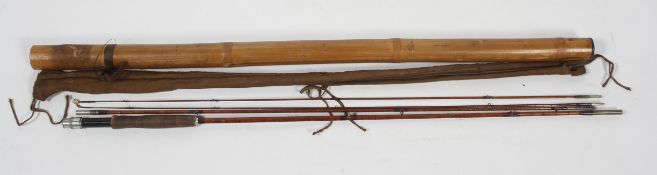 A vintage Hardy Bros de-luxe Palakona split cane trout rod, in three sections, with two tips,