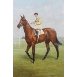 20th century English school, Blue Vision, A jockey on a racehorse, oil on board, dated 1931,