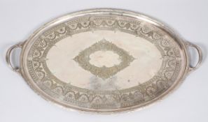 A Victorian silver plated oval two handled tray,