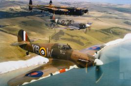 A framed print, Battle of Britain Memorial Flight over Beachy Head,