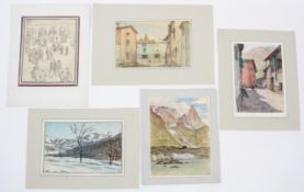 Giorgio Matteo Aicardi (1891-1984), Inverno in Piemonte - and three others, pencil and crayon,