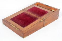 A Victorian brass handled rosewood veneered writing slope, with fitted interior, including inkwell,