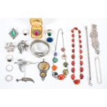 A collection of jewellery to include: Three silver 925 bracelets; Three silver 925 brooches;