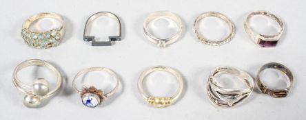 A collection of ten rings of variable designs. Most are marked or hallmarked for Silver 925.