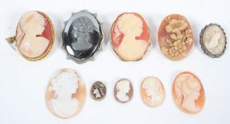 Two late 20th century cameo brooches on gilt metal mounts, each 4cm x 3cm,