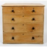 A Victorian pine chest of drawers, with two short drawers above three graduated long drawers,