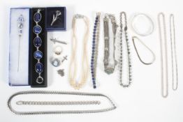 A collection of jewellery to include: A silver 925 heavy curb bracelet; Two silver 925 chains;