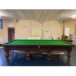 A 19th century full size mahogany snooker table, with baluster legs, 6'7" x 12'5",