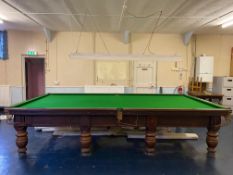 A 19th century full size mahogany snooker table, with baluster legs, 6'7" x 12'5",