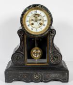A late 19th century slate and marble mantle clock,