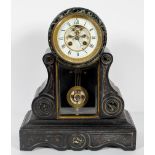 A late 19th century slate and marble mantle clock,