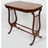 A Victorian mahogany lyre end occasional table, of canted rectangular form,