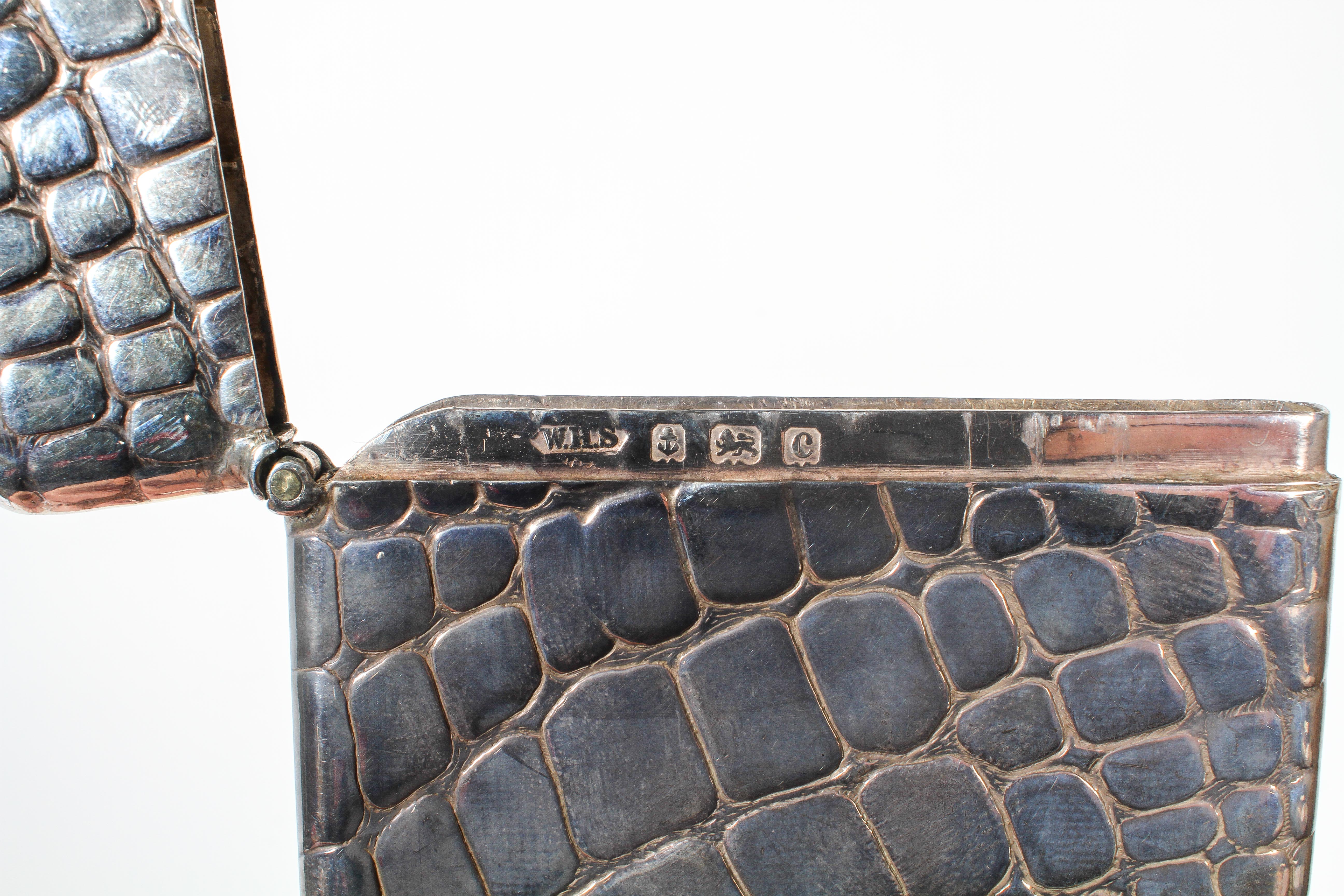 A silver embossed crocodile skin effect card case, Birmingham 1977, - Image 2 of 2