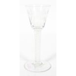 A George lll opaque twistwine glass, the rounded funnel bowl inscribed Mary Urlwin/1764,