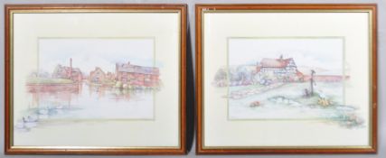 Glenda Rae, two prints, one with a beamed Tudor-style house and ducks,