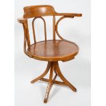 A Victorian oak inlaid swivel desk chair, late 19th century,