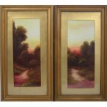 19th century English school, a pair of Forest sunset scenes, oil on board, un-signed,