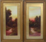 19th century English school, a pair of Forest sunset scenes, oil on board, un-signed,