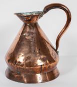 A Victorian copper measuring jug, the neck applied with a pad stamped 'GVR/554/28/20'.
