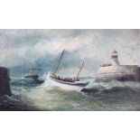 Hayter (?), A Lifeboat exiting a harbour in a storm, to the aid of a stricken paddle steamer,