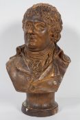 A plaster bust of a gentleman in the Regency style, 20th century, inscribed 'J B Cheret, Ct 1801',