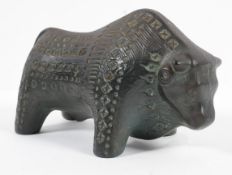 A 20th century retro vintage Bitossi style bull, having incised marks,