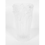 A Lalique part frosted waisted cylindrical vase, 20th century etched Lalique France, P080 mark,