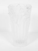 A Lalique part frosted waisted cylindrical vase, 20th century etched Lalique France, P080 mark,