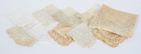 A collection of Victorian lace handkerchiefs and place mats,