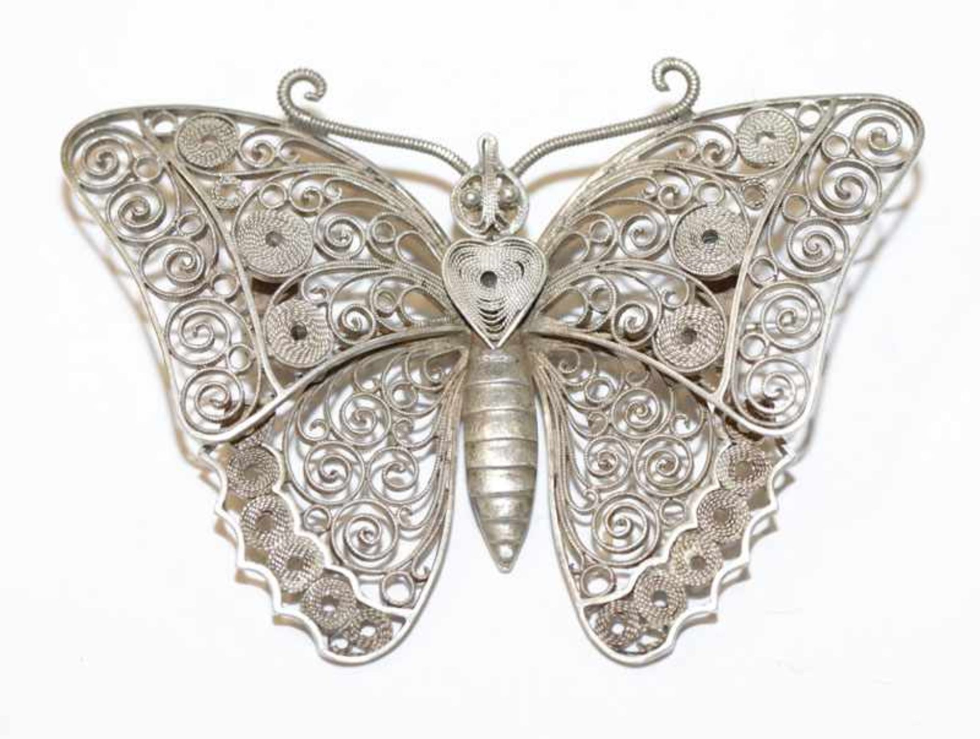 Filigrane Silber Brosche in Form eines Schmetterlings, B 5,5 cm