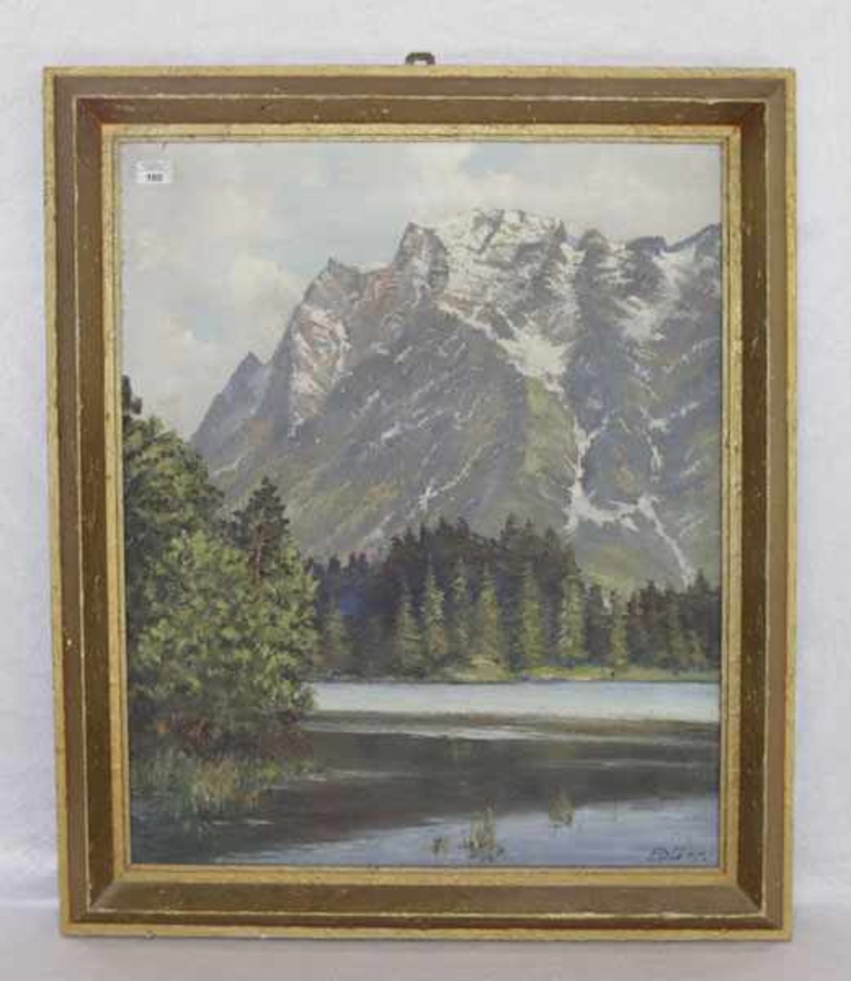 Gemälde ÖL/LW 'Eibsee mit Zugspitze', signiert Dürr, gerahmt, Rahmen beschädigt, incl. Rahmen 95