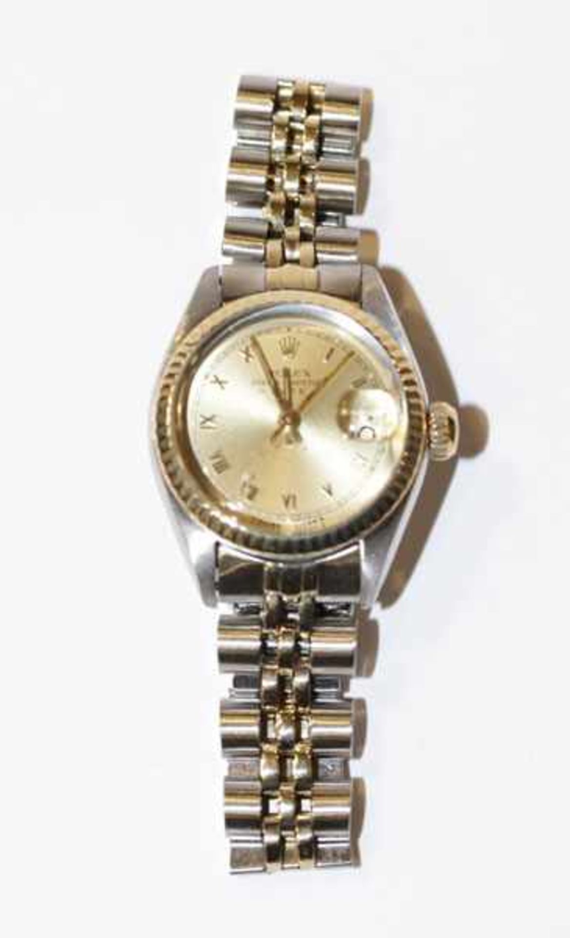 Rolex Oyster Perpetual Date Damen-Armbanduhr, Stahl/18 k Gelbgold, intakt, Tragespuren