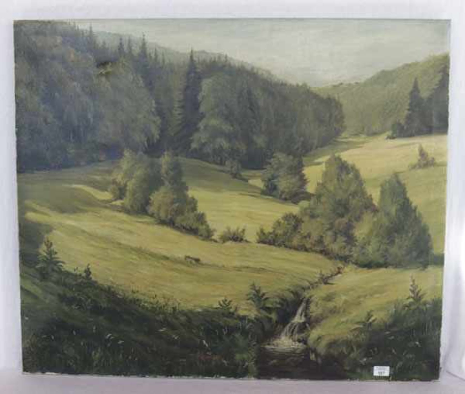 Gemälde ÖL/LW 'Waldlichtung mit Bachlauf', signiert Kunze, Alfred, * 1866 Chemnitz + 1943