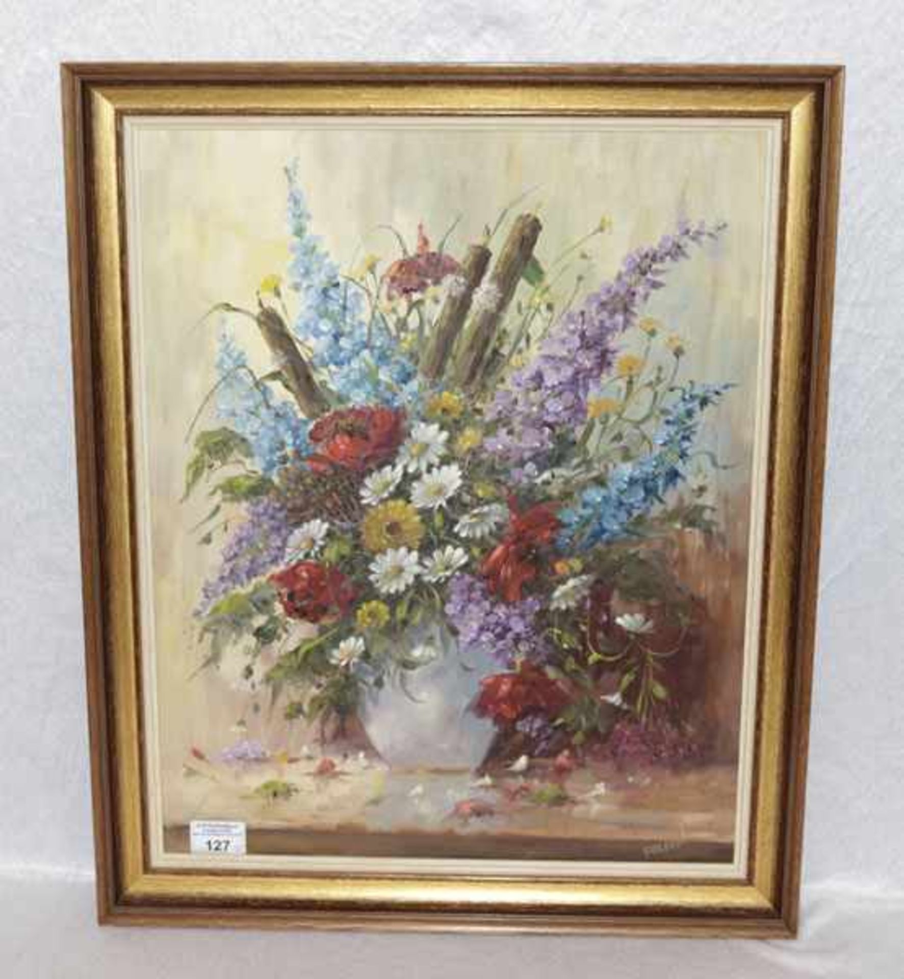 Gemälde ÖL/LW 'Sommerblumen in Vase', signiert Felden, gerahmt, incl. Rahmen 58 cm x 47 cm