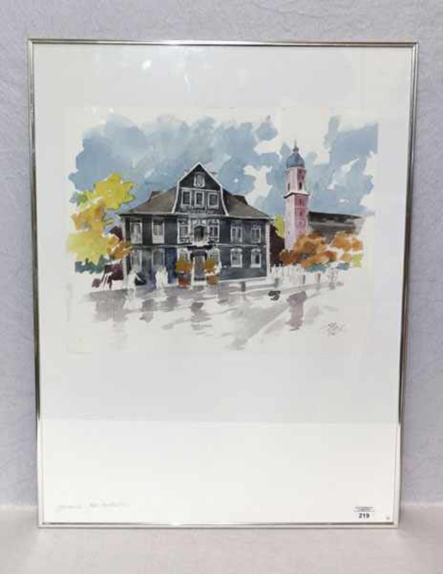 Aquarell 'Alte Apotheke mit St. Martinskirche in Garmisch', signiert Hierl ?, datiert 2005, unter