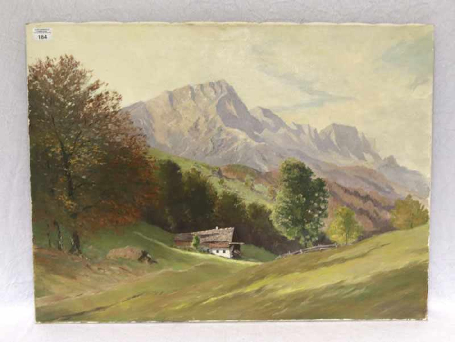 Gemälde ÖL/LW 'Gebirgslandschaft mit Bauernhaus', aus dem Nachlaß von Haslbauer, Paul, datiert 1982,