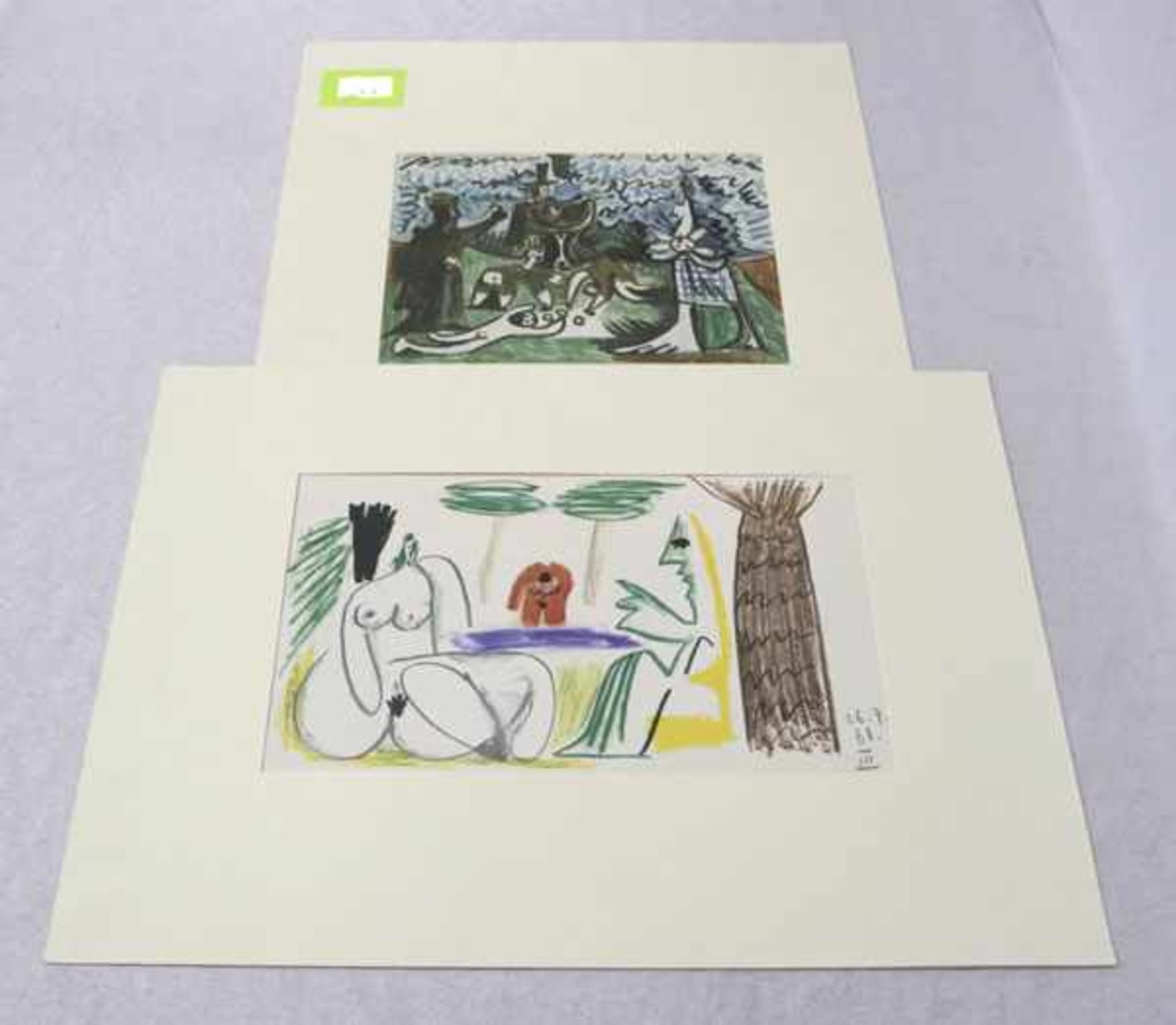 2 Lithographien von Pablo Picasso 'Les Déjeuners', Impr. Moderne de Lyon 1962, -Blatt 26,5 cm x 37