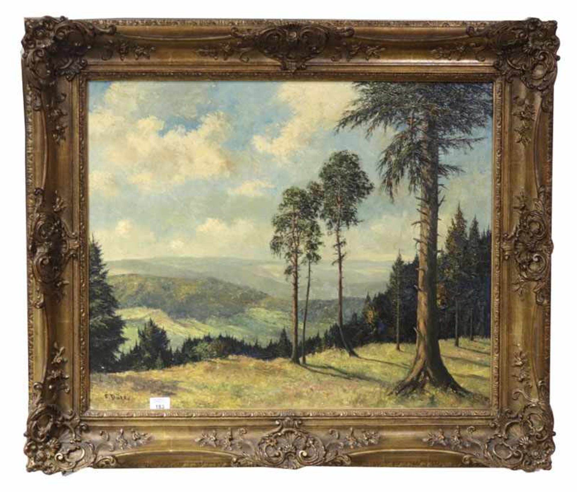 Gemälde ÖL/LW 'Landschafts-Szenerie mit Talblick', signiert F. (Ferdinand) Dürr, * 1880 + 1968,
