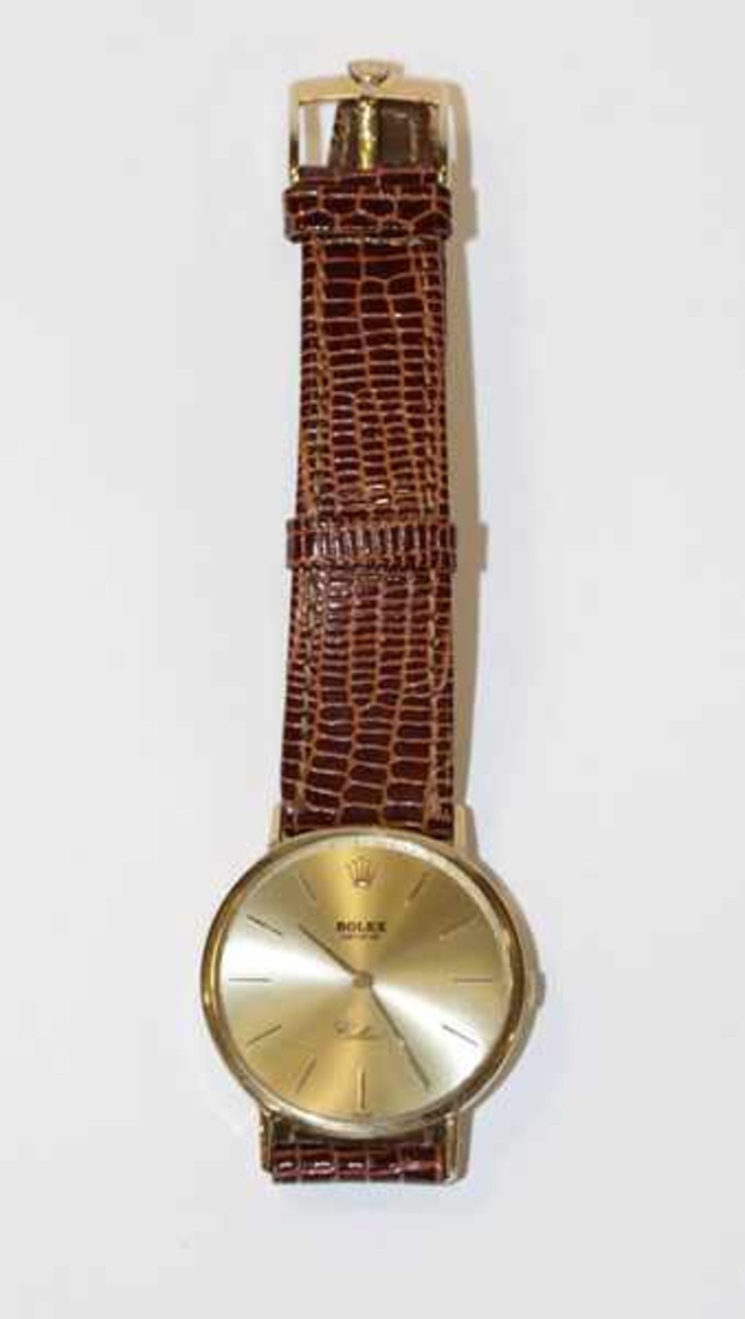 Rolex Cellini Armbanduhr, 18 k Gelbgold, gelbes Zifferblatt, Handaufzug, intakt, D 3,1 cm, an