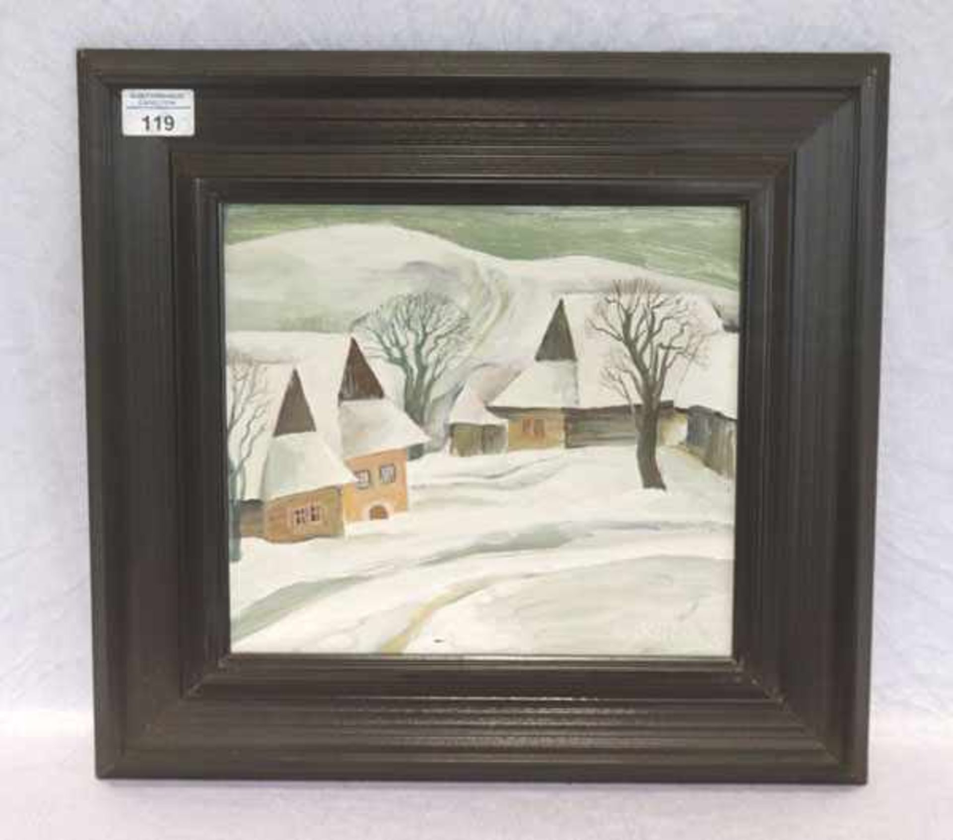 Gemälde Acryl/Hartfaser 'Wintermotiv aus Zazriva', 1990, signiert Ignac Kolcák, gerahmt, Rahmen