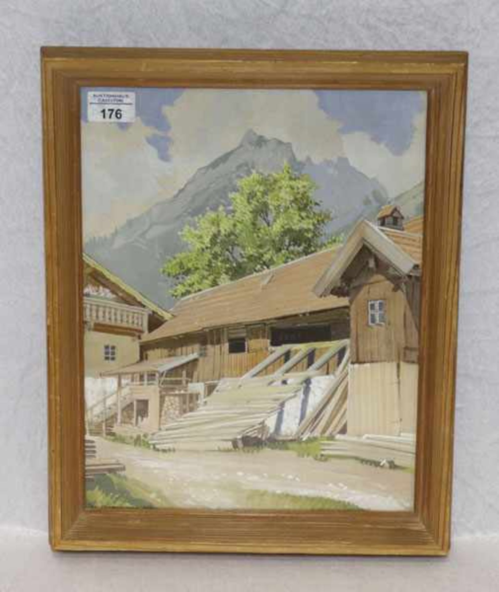 Aquarell 'Dillis-Mühle in Garmisch', (jetzt Hotel Obermühle) signiert R. (Rudolf) Klöden, * 1892