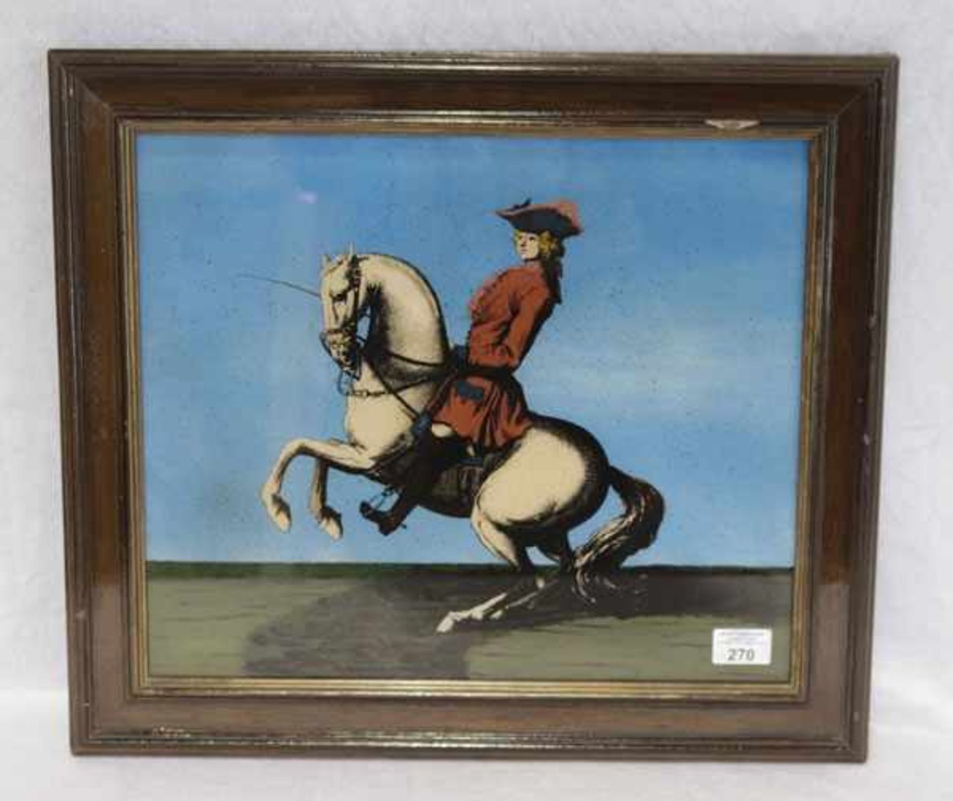 Druck 'Reiter zu Pferd', unter Glas gerahmt, Rahmen beschädigt, incl. Rahmen 47 cm x 53 cm