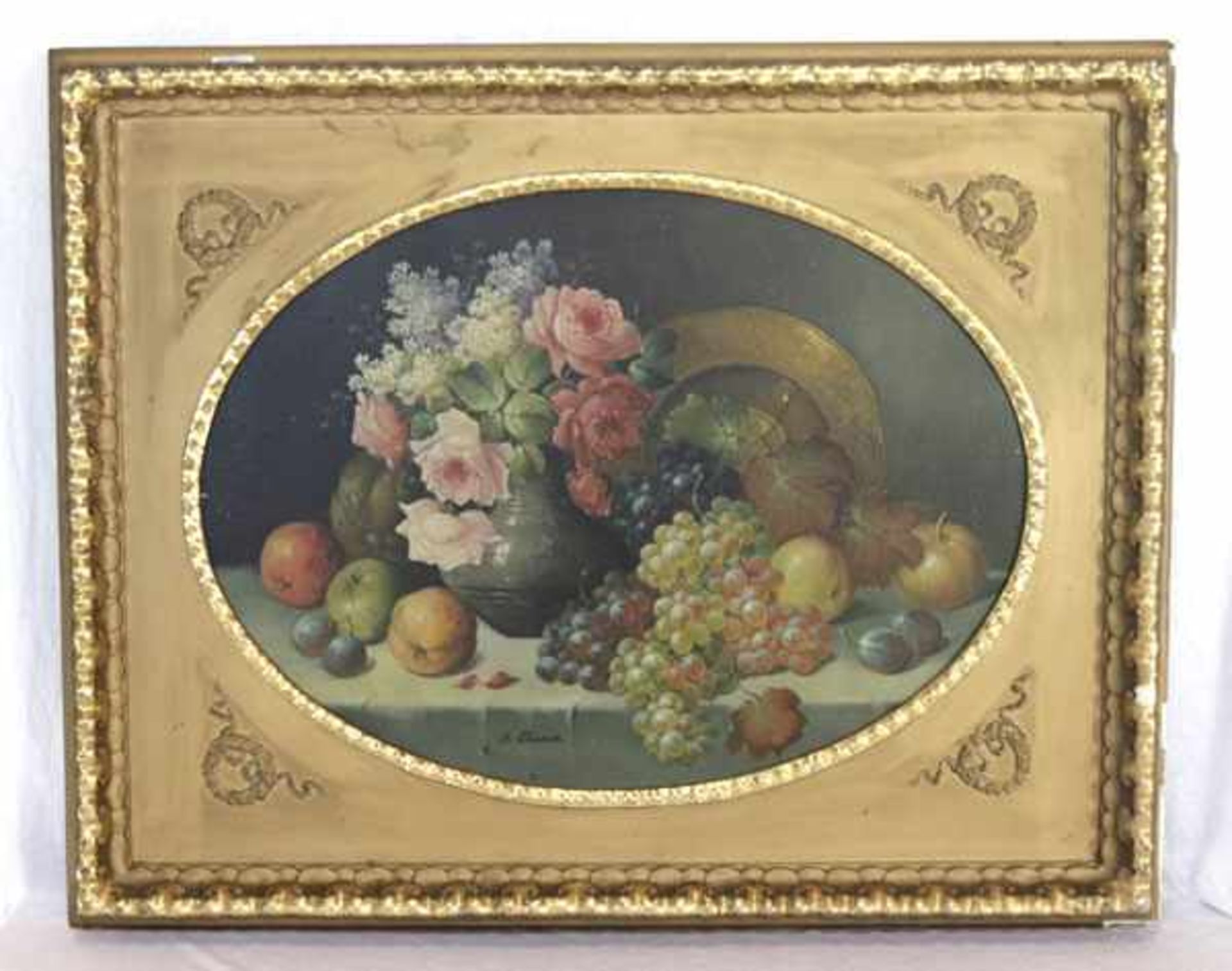 Gemälde ÖL/LW 'Stillleben mit Blumen und Früchten', signiert J. (Josef) Planer, * 1883 + 1962,