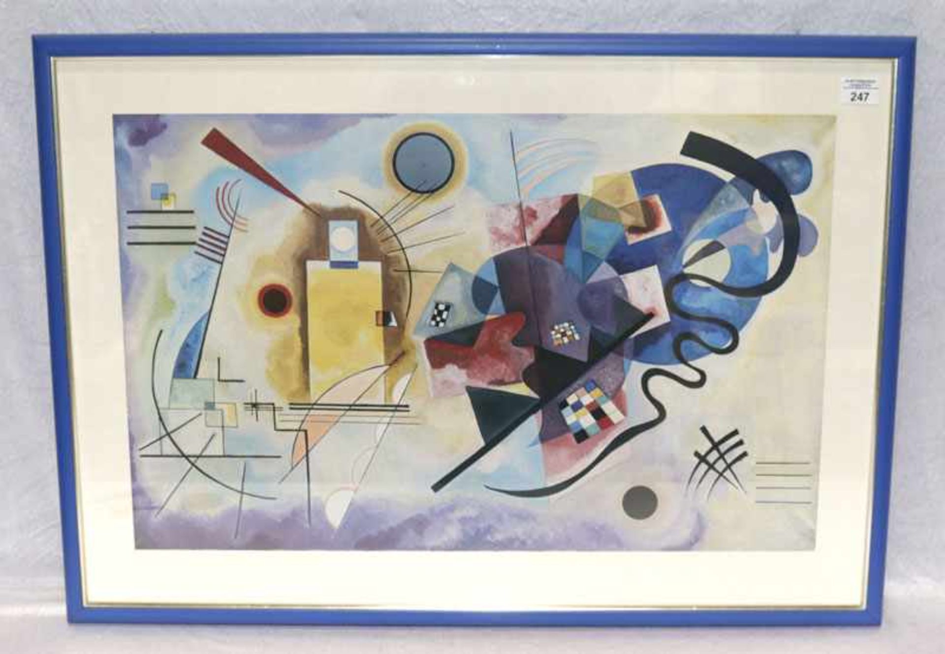 Druck 'Gelb-Rot-Blau', nach Kandinsky, unter Glas gerahmt, incl. Rahmen 59 cm x 82 cm