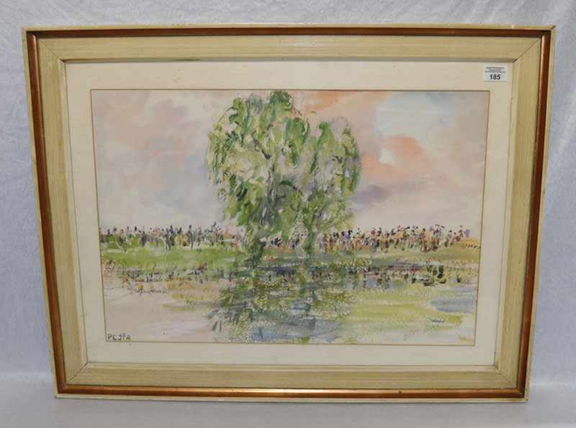 Aquarell 'Landschafts-Szenerie mit Baum', signiert Pejta, rückseitig beschrieben und datiert 1973,