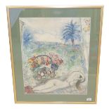 Lithographie nach Mark Chagall 'Liegender Akt mit Früchten und Blumen', mit Passepartout unter