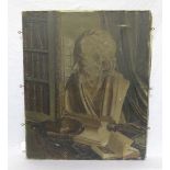 Gemälde ÖL/LW 'Herrenbüste in Bibliothek', signiert Dalien ?, Bildoberfläche beschädigt, ohne Rahmen